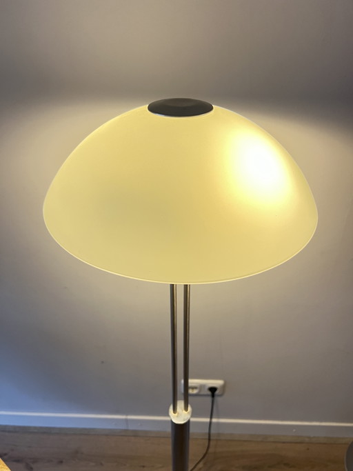 Lampadaire WOFI Moderne / Uplighter – Champignon Nickel Mat & Verre Opalin
