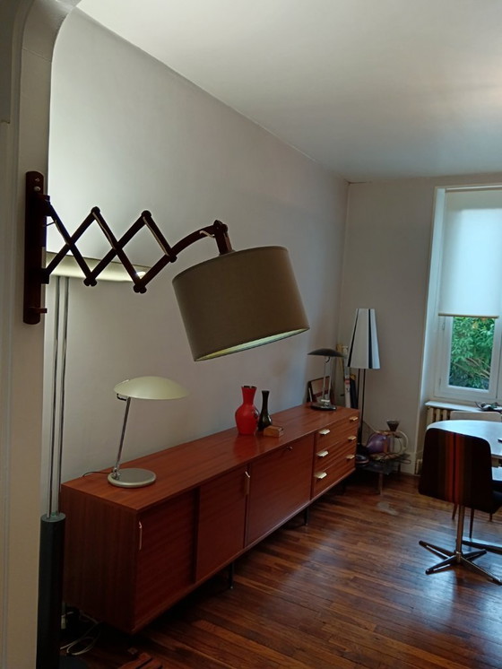 Image 1 of Midcentury modern accordion lamp in solid teak, 1960