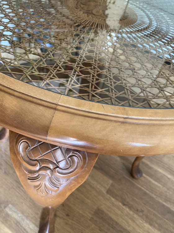 Image 1 of Beautiful Chippendale table with Viennese caning and glass top, round