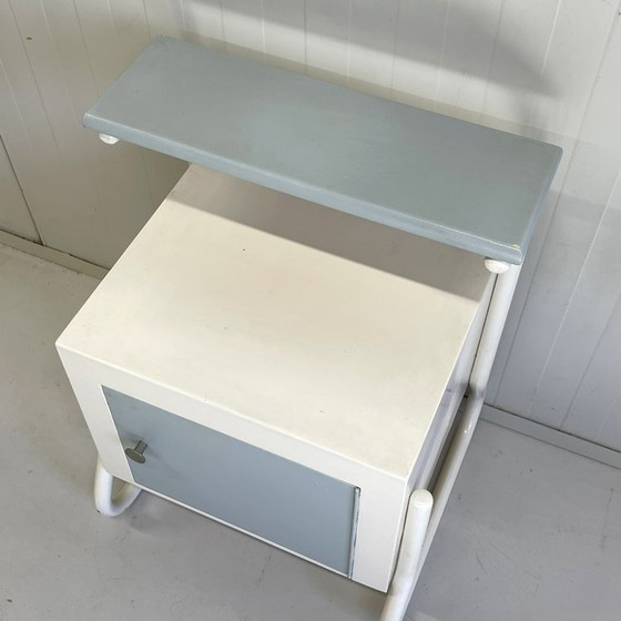 Image 1 of Retro metal/wood vintage nightstand sixties blue/white