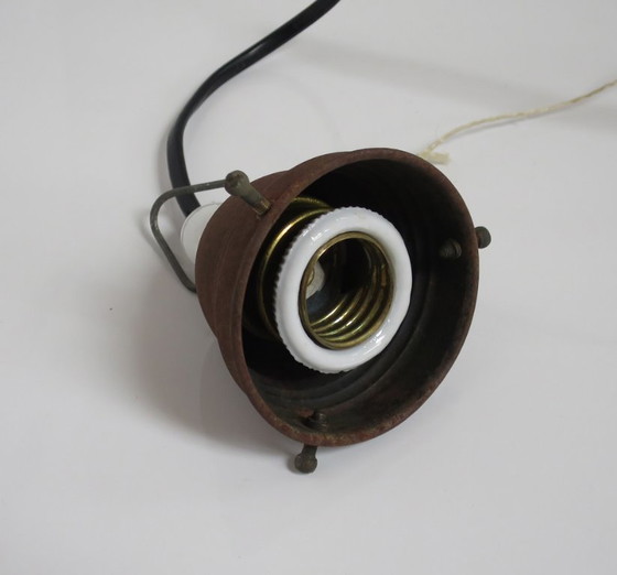 Image 1 of Art Deco glazen hanglamp rood wit zigzag rond