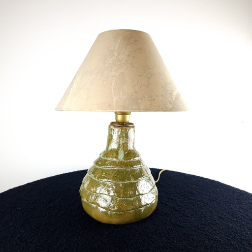 Lampada da tavolo vintage in ceramica verde brutalista anni '60/'70