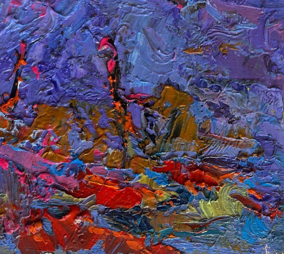 Image 1 of Original Oil Painting Night Field Landscape Moonlit night in the field