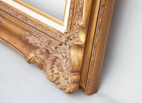 Image 1 of Marco barroco vintage de madera y paspartú hecho a mano, estilo Luis XVI. Marco barroco de madera y oro para espejo, cuadro ,etc