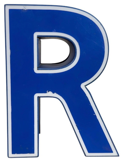 Vintage Blue Plastic Illuminated Letter R, 1970s