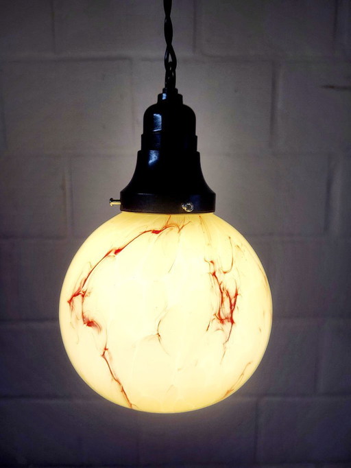 Art deco opaline glass lamp, Verreries de Scailmont, Henri Heemskerk, Belgium, bakelite
