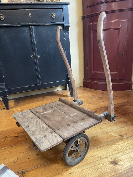 Image 1 of Vintage Wooden Industrial Stick Trolley Etagere Display Table Shopping Cart