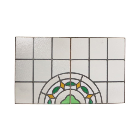 Kleurrijk Art Deco Glasraam Glas In Lood Floraal 51x42cm – Decoratieve objecten, Vintage (photo 3 of 15)
