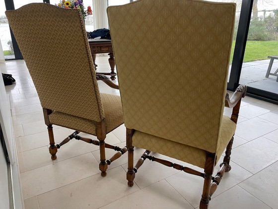 Image 1 of Echtpaar antieke - nieuw bekleedde - leunstoelen