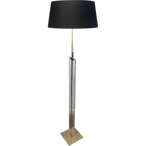 Vintage floor lamp in glass and brass, 1970