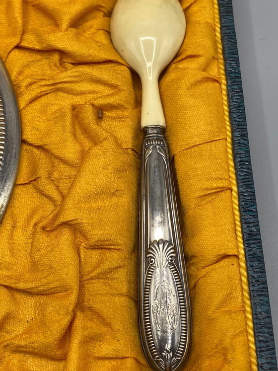 Antique Birth Set, Silver-Plated Cup and Silver and Bone Handle Spoon – Decorative Objects (photo 3 of 5)