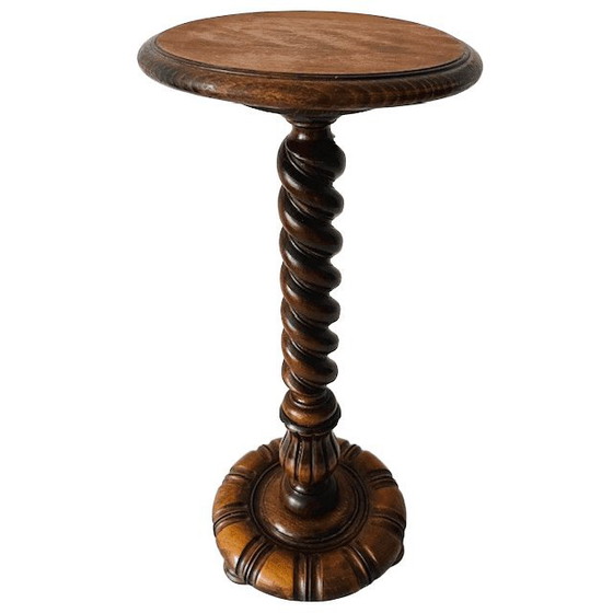 Image 1 of Colonna portavaso vintage di media altezza in legno massello tornito, stile metà secolo, anni '60.