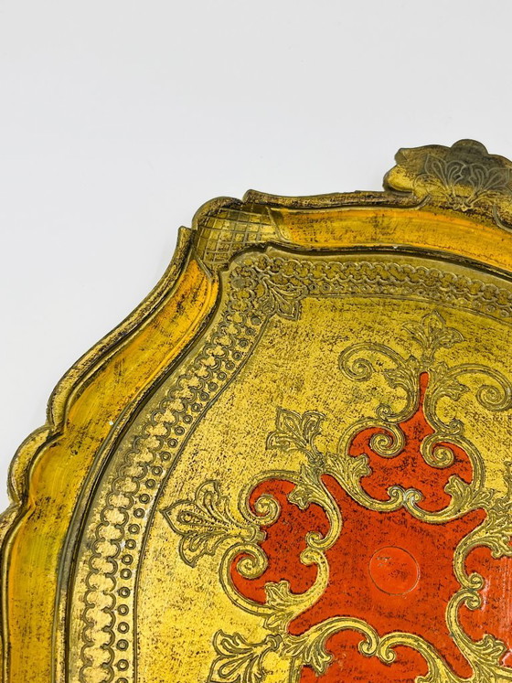 Image 1 of Grande vassoio fiorentino, stile barocco, oro giallo, vintage anni '70