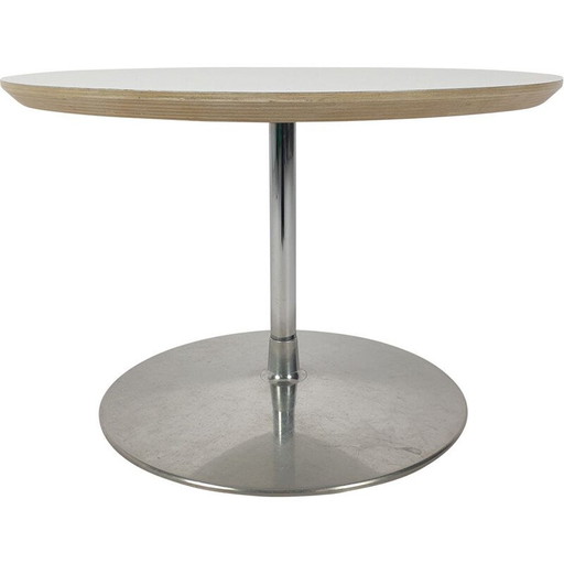 Tavolino da caffè rotondo vintage in legno e alluminio di Pierre Paulin per Artifort, 1960