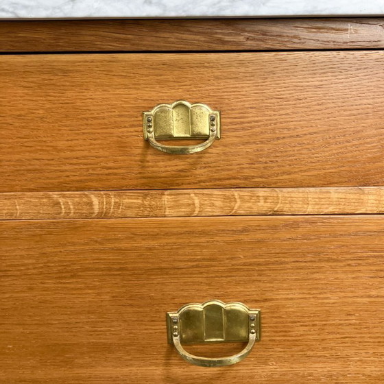 Image 1 of Cómoda Art Nouveau, lavabo con tapa de mármol y espejo, roble, años 1910