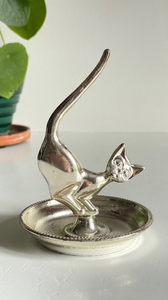 Image 1 of Zilverkleurig metalen katten sieradenbakje