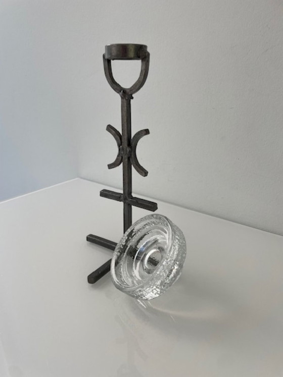 Image 1 of Rare vintage Brutalist candlestick – wrought iron & glass