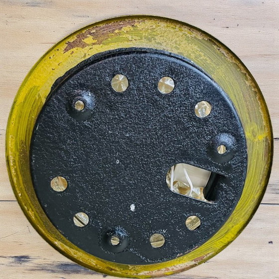 Image 1 of Portuguese round glass flush mount ceiling or wall lamp with black metal rim