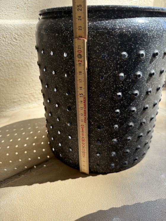 Image 1 of Pot cover vintage tole emaillee perforée 50s design tolix jieldé loft