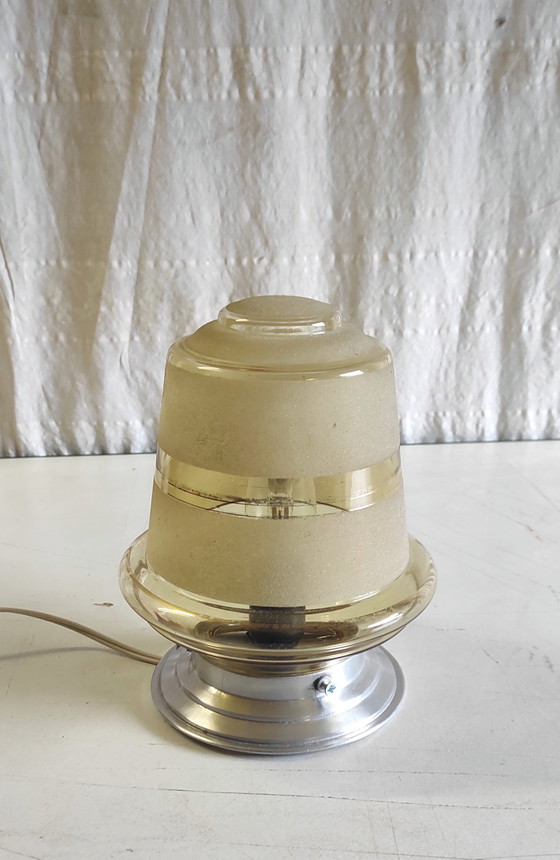 Image 1 of Lampadario vintage in vetro fumé/satinato - metà del XX secolo