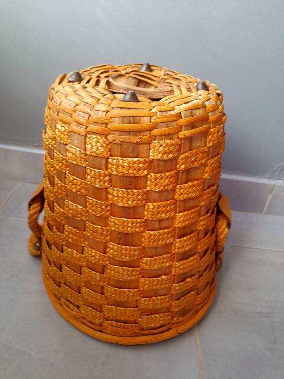 Image 1 of Hanging rattan and rope plant pot, 1960s