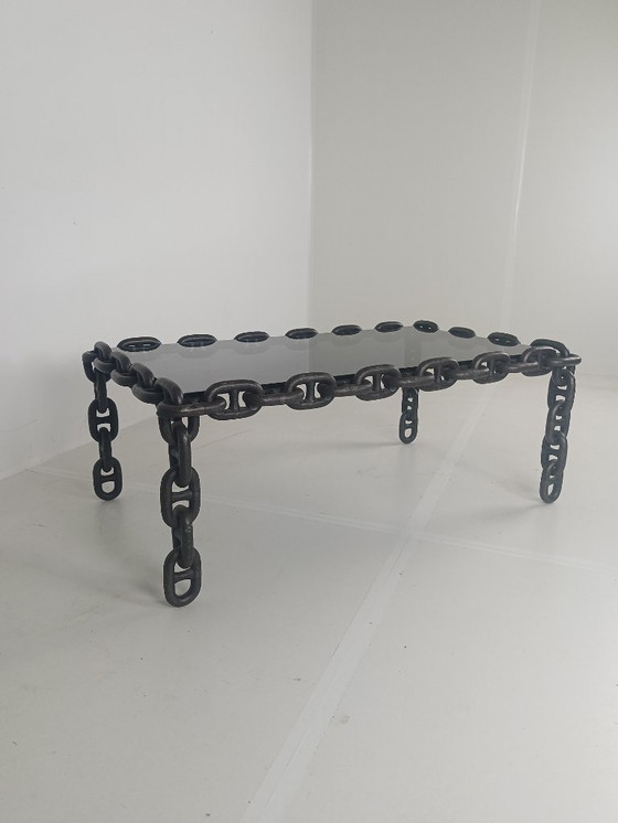 Image 1 of Vintage Brutalist Zwart IJzeren Ketting Salontafel met Origi