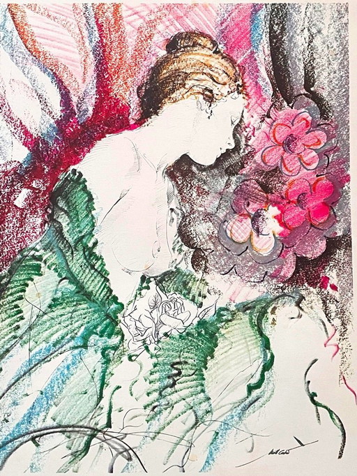 Estampe : « Nu aux fleurs », Martí Carbó ~ Vintage années 70