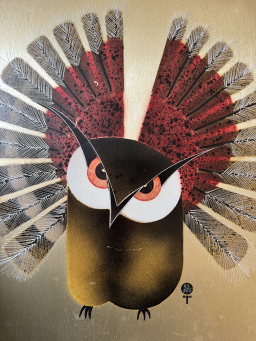 Owl engraving Madeleine Jalby Marty 1970s