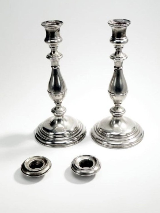 Verguld messing kandelaars van Henniger, 19e eeuw, set van 2 – Kandelaars en kaarsen, Metal, Brass (photo 4 of 9)