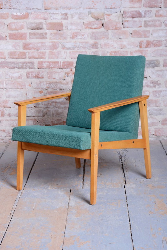 Pair of Restored Mid-Century Armchairs, by Jitona Soběslav, Beech, Czech. 1960s – Textile, Wood (photo 7 of 12)