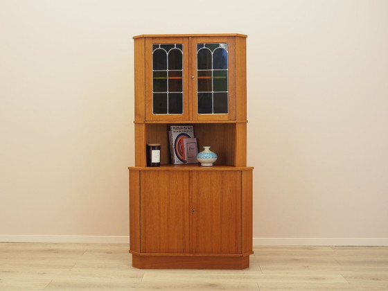 Danish Teak Corner Display Cabinet From The 1960s With Leaded Glass Doors – Wood (photo 3 of 15)