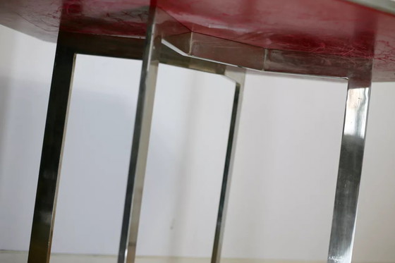 Image 1 of Tavolo in acciaio cromato e piano in vetro