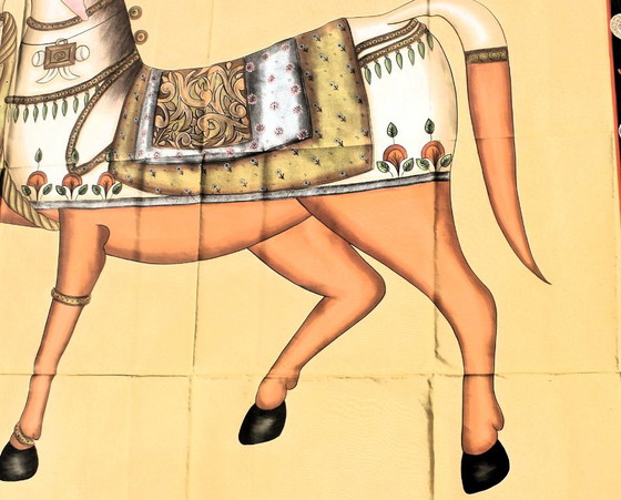 Grande tela dipinta a mano dall'India 128×123 cm | Cavallo orientale | Unico – Dipinti e disegni, Cotone (photo 5 of 7)