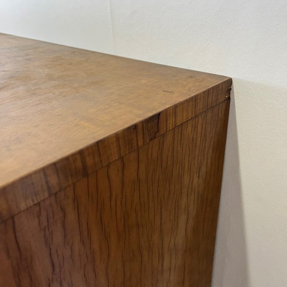 Image 1 of Rara cómoda alta / cómoda en nogal flameado art deco, 1930/1940