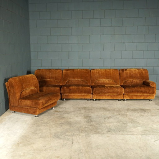 Canapé modulable du milieu du siècle - tissu côtelé marron - années 1970