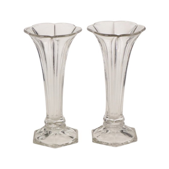 Pair of Clear Vases Val Saint Lambert Luxval Americain 23cm – Glass (photo 2 of 13)