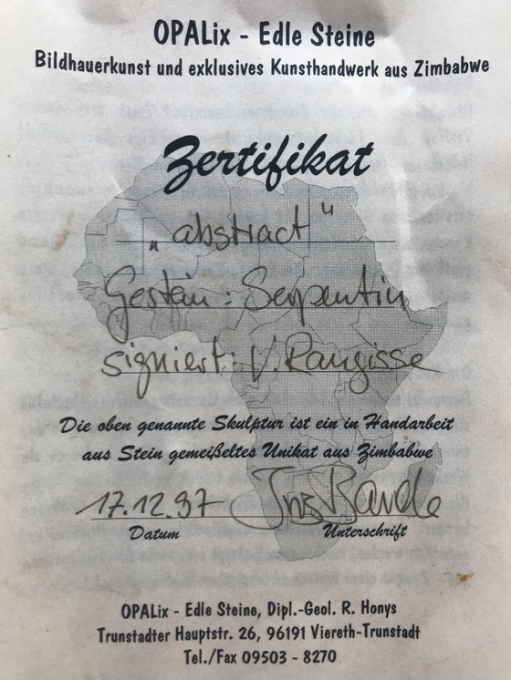 Image 1 of Vanassa Rangisse Sculpture serpentine africaine h=17,5cm signature incisée et certificat