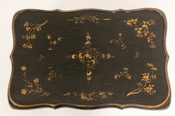 Image 1 of Coffee table with removable top in red and black lacquered wood. 1950s.