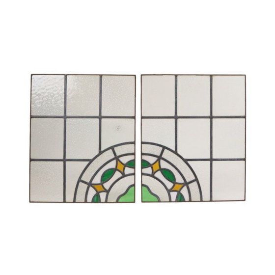 Kleurrijk Art Deco Glasraam Glas In Lood Floraal 51x42cm – Decoratieve objecten, Vintage (photo 8 of 15)