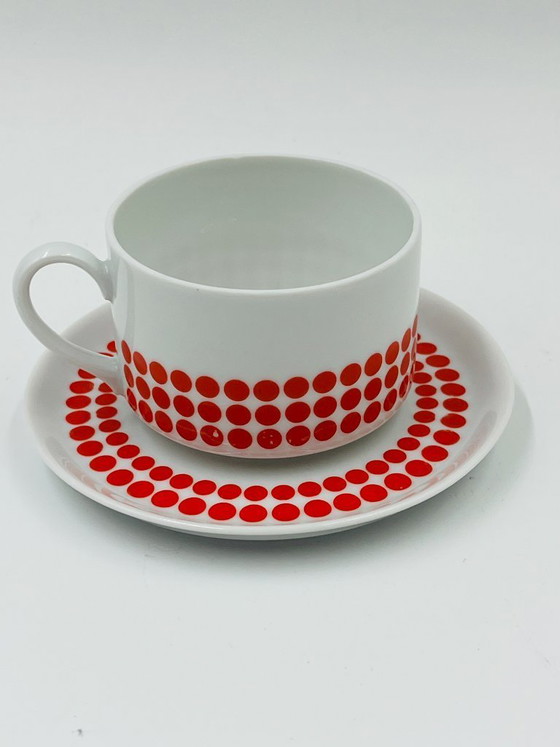 Image 1 of Winterling Bavaria Red Polka Dot Porcelain Lunch Service 70s