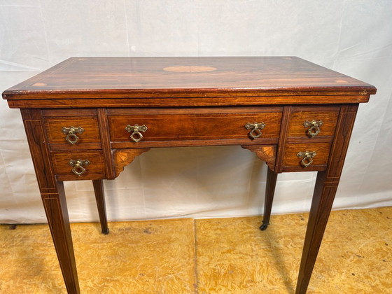Image 1 of Antique Edwardian Rosewood Inlaid Desk / Transforming Games Table (1900–1910)  A Masterpiece of Dual-Function Design with Exquis