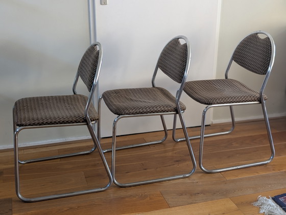 Image 1 of Jaren 70 Buisframe Stoelen 3 Stuks Stapelbaar