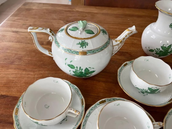 Image 1 of Gorgeous Herend Hungary Apponyi Chinese Bouquet Green Complete Dinner, Breakfast and Tea/Coffee Service Set – 6 Place Settings