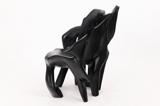 Image 1 of Fauteuil sculptural en bois noir carbonisé aux formes organiques par Logniture