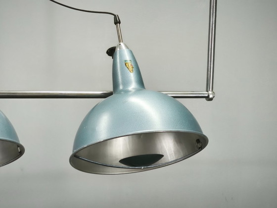 A.L.F. Firenze Italian Industrial Three-Light Chandelier, 1970s – Metal (photo 6 of 11)