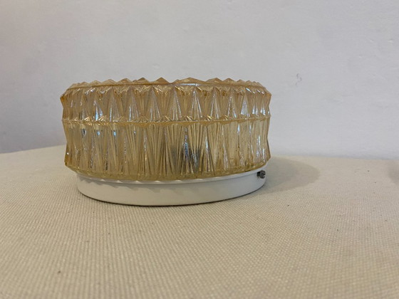 Vintage Geometric Pressed Glass Flush Mount Ceiling Light, 1970s (photo 8 of 11)