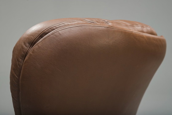 Image 1 of  Conjunto de tumbona y otomana suecas en cromo y cuero marrón de Scapa Rydaholm, años 60