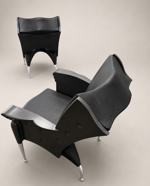 2 Vintage Bořek Šípek Maletak LoungeChairs, Maletti, ca90s