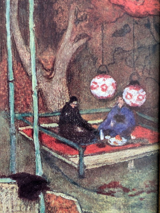 Vintage Framed Oil Pastel Drawing, Asian Garden Scene, Signed And Dated – Paintings & Drawings, Wood (photo 5 of 11)
