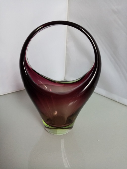 70s Deco Glass Basket Vase (18cm)